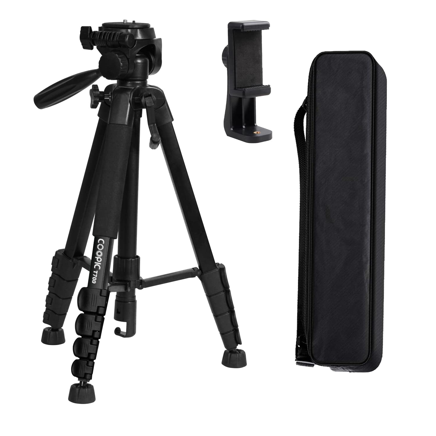 COOPIC Create Cool Pictures T700 Light weight Portable Aluminum Camera Tripod Maximum Height 170cm with Mobile Holder and Carrying Bag Compatible with Canon Nikon Sony DSLR Camera