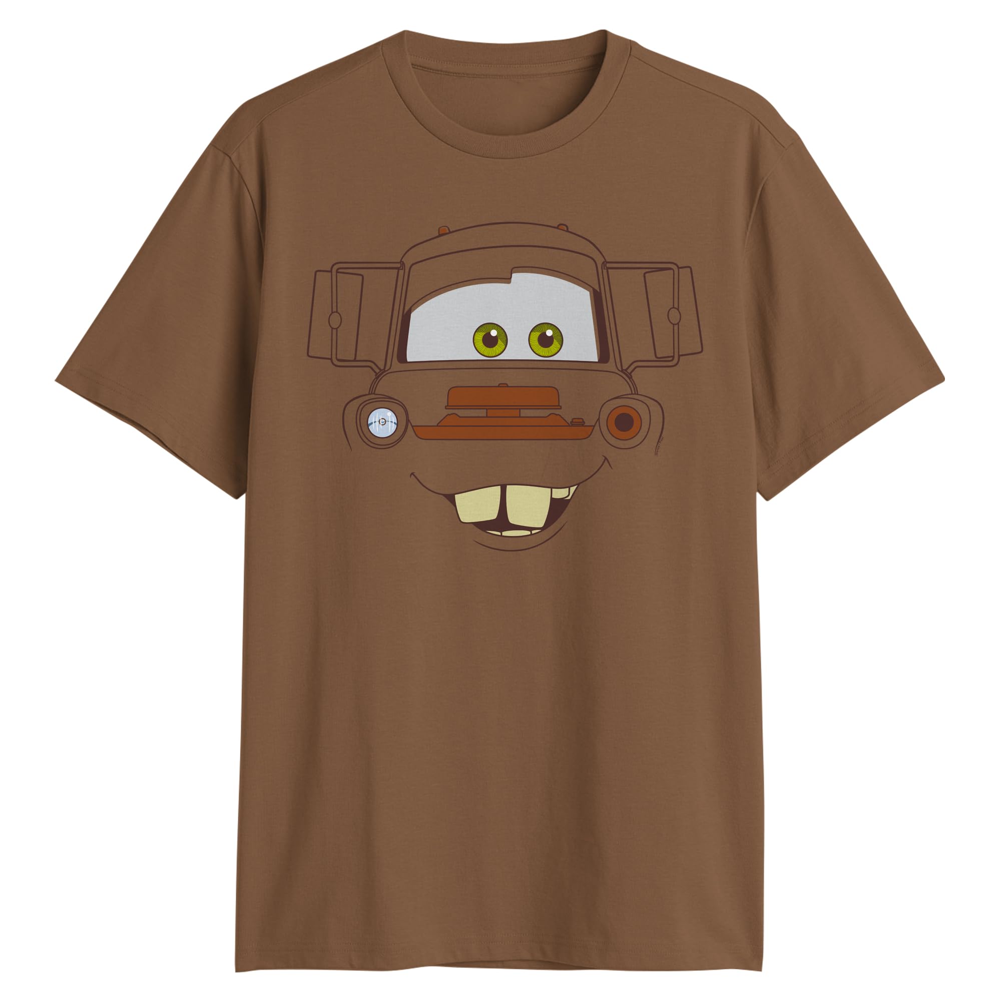 Disney Pixar Cars Lightning McQueen Tow Mater Big Face Adult T-Shirt, Brown, Large