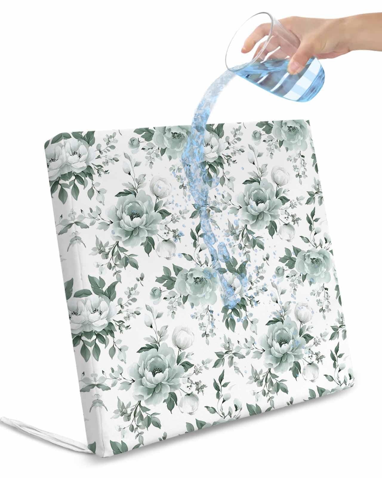 2 Pack Teal Spring Floral Waterproof Cushion Covers with Ties, Outdoor Patio Chaise Lounge Chair Seat Cushion Slip Covers Replacement(Only Cover) Pastoral Flowers Watercolor 24