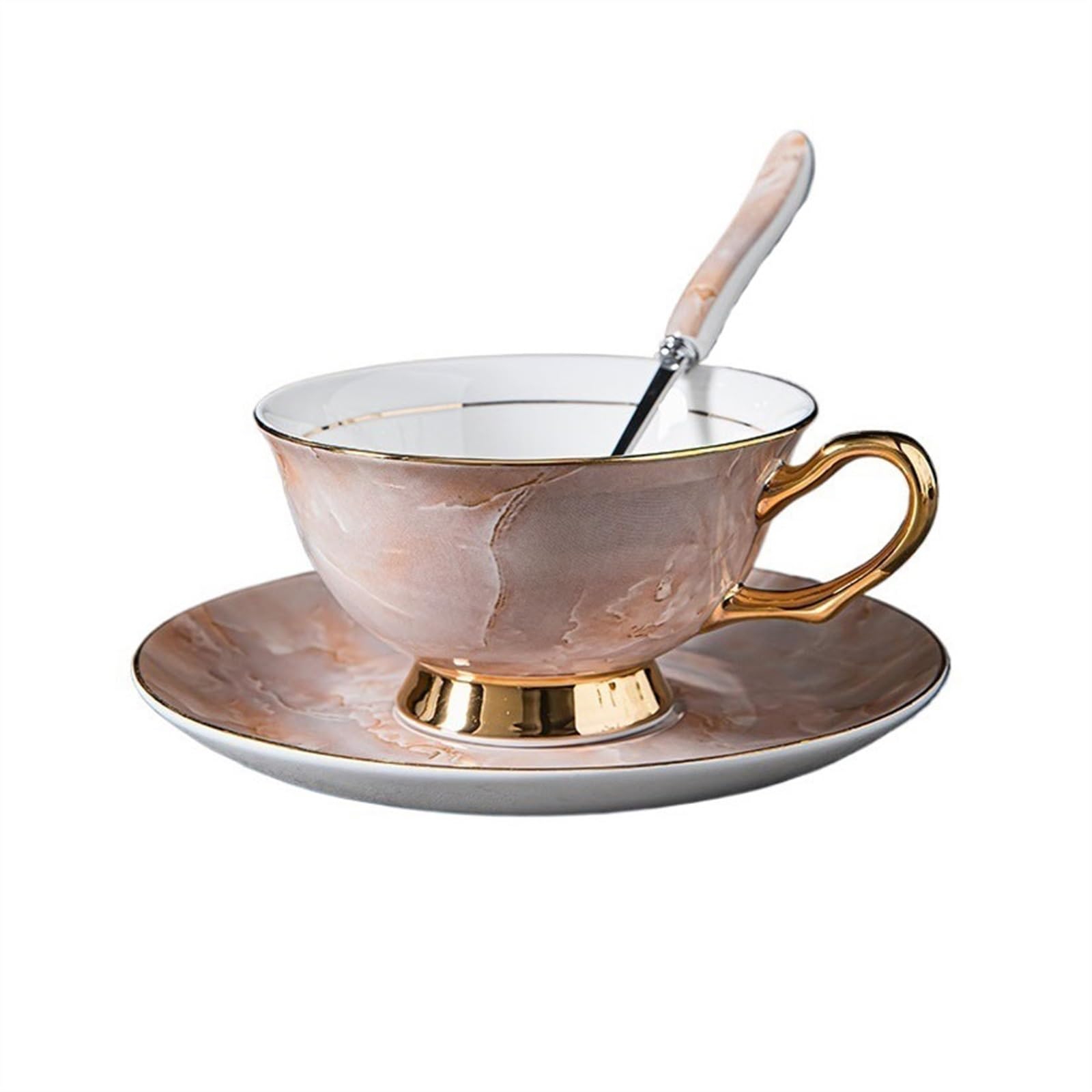 Zestaw filiżanek do herbaty i spodków, filiżanki do herbaty imitacja marmurowej tekstury filiżanki do kawy i spodki zestaw wysokiej jakości porcelany kostnej wykwintne czarne filiżanki do herbaty do