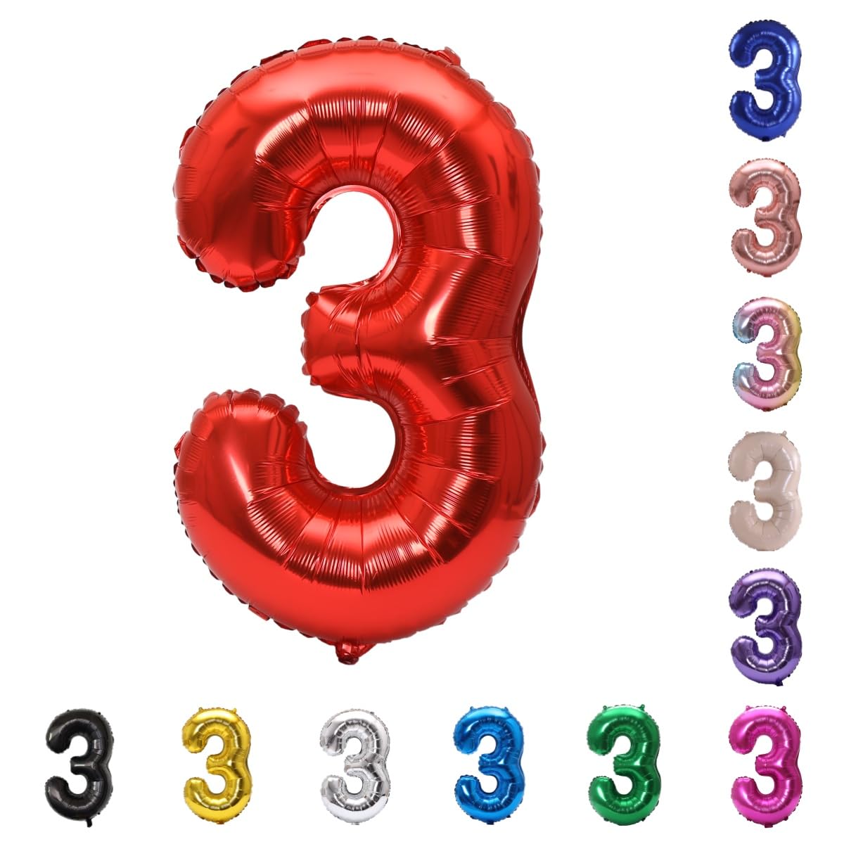 YPSelected 32 Inch Large Foil Helium Number Balloon Birthday Wedding Party 0-9 (Red, 3)