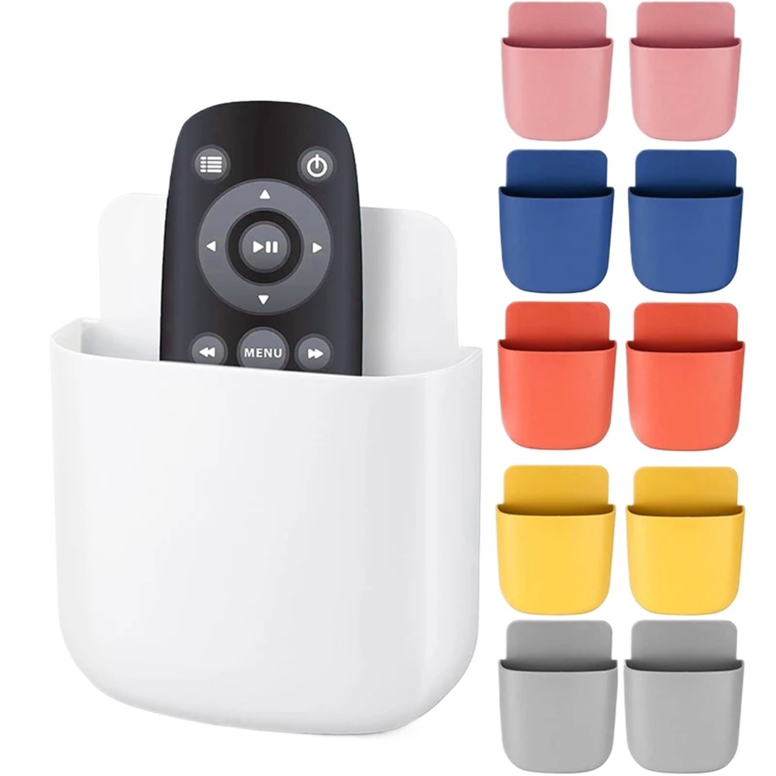 bogniga remote control holder wall mount 12PCS Wall Mounted Storage Box Mobile Phone Plug Holder Stand Rack Remote Control Organizer Case(Red)