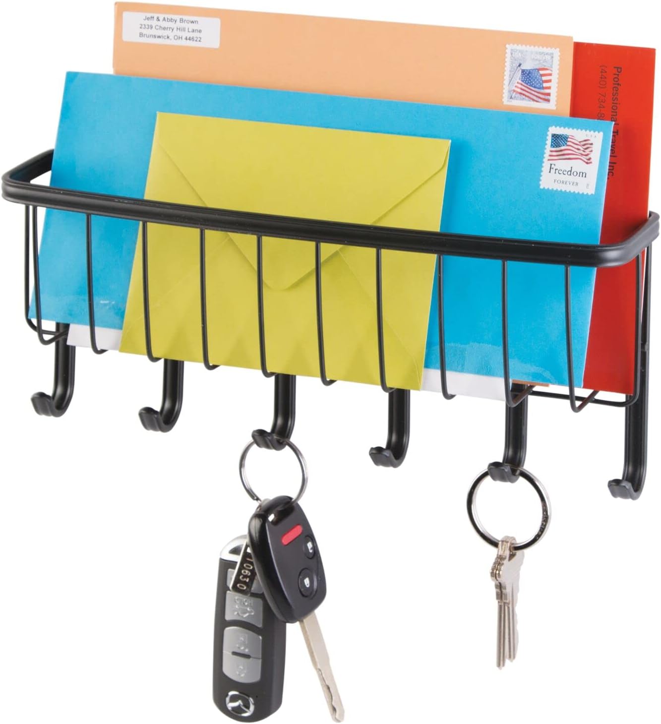 mDesign Mail Holder with Key Hooks Modern and Practical Mail Basket