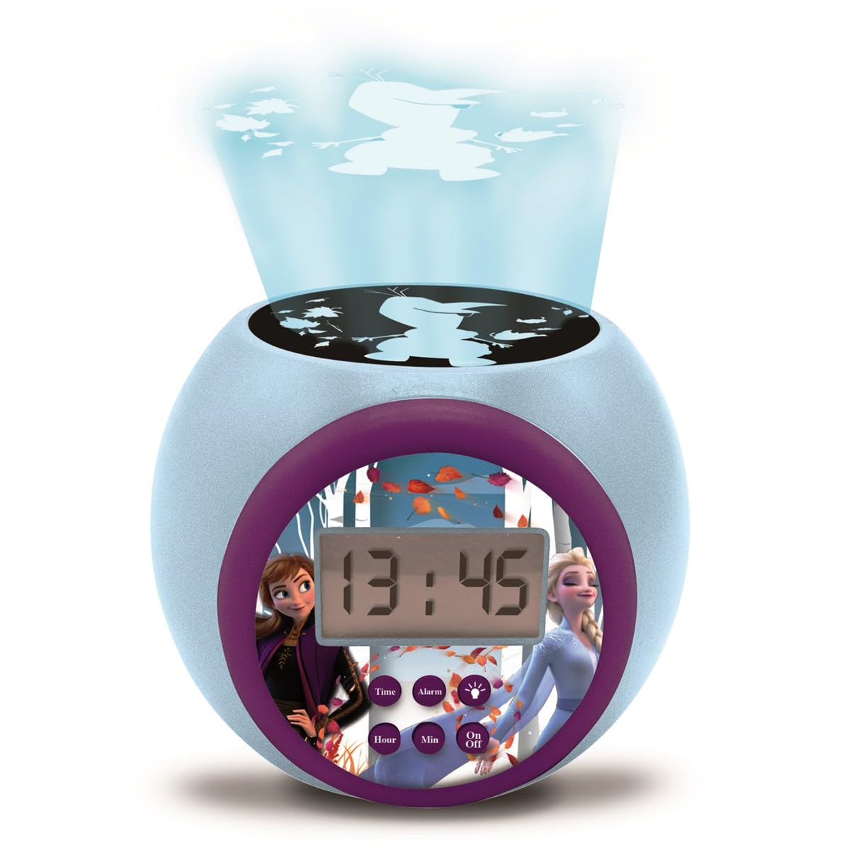 Lexibook RL977FZ Frozen 2 Anna and ELSA Projector Alarm Clock Disney with Snooze Function and Alarm Function, Night Light with Timer, LCD Screen, Battery Operated, Blue/Purple, Multicoloured