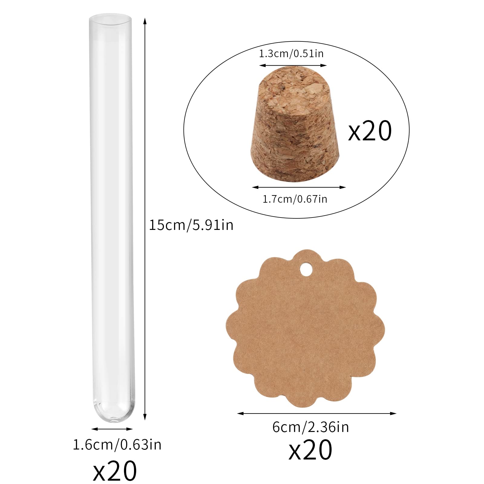 Produktbild von 40 Reagenzgläser Mit Korken – 16x150mm & 20x150mm, Mit Trichter, Hanfseil, Etiketten, Für Blumen, Gewürze, DIY