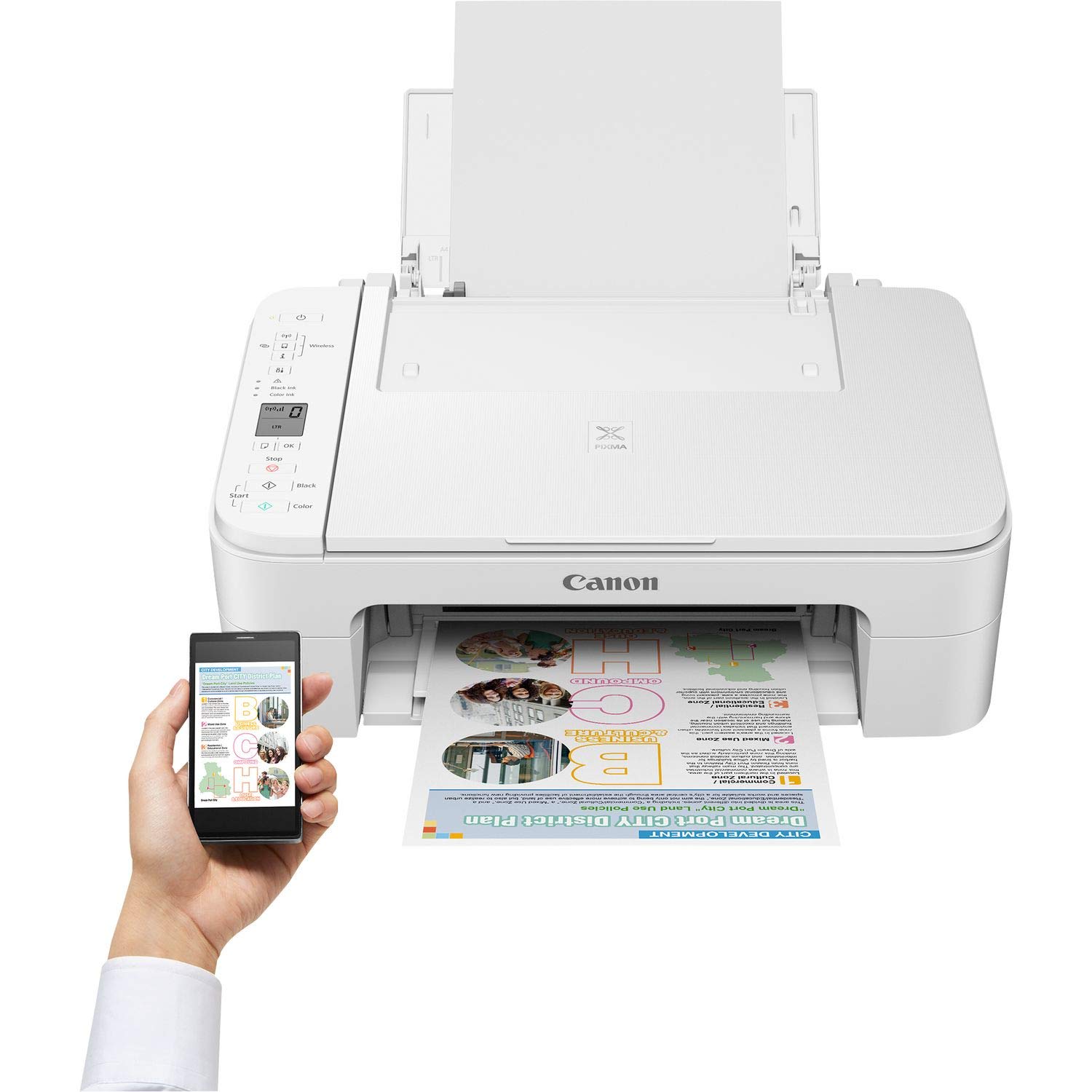 Canon PIXMA TS3351 - Stampante multifunzione a getto d'inchiostro a colori (stampa, scansione, copia, display LCD da 3,8 cm, WLAN, Print App, 4800 x 1200 Dpi), colore: Bianco