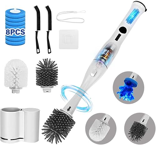 Kit de limpieza eléctrico 8 en 1 con 8 repuestos, soporte de barril doble, nailon duro y cepillos de silicona suave, 2 velocidades (200300 RPM),