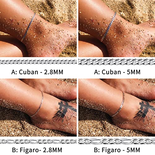 Chicsilver 2.8Mm Figaro Chain Anklet 925 Sterling Silver Ankle Bracelets For Women Men Simple Dainty Boho Beach Barefoot Jewelry #TOP5