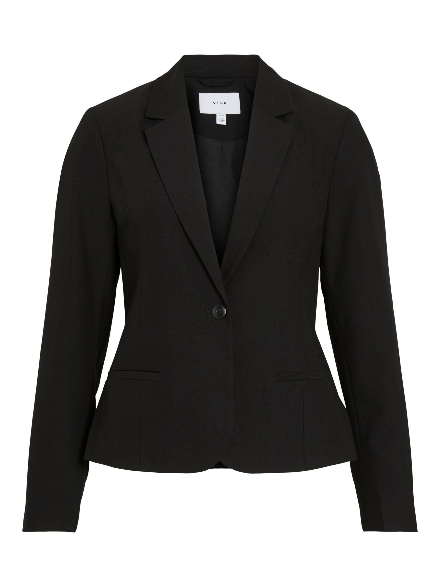 Vila Visiffe Fitted L/S Blazer, Black Beauty, 14
