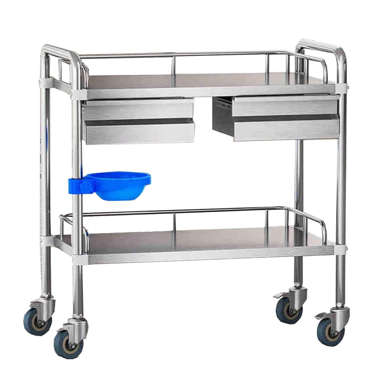 Medizinischer Trolley, 2 Ebenen, mobiler medizinischer Wagen, Ultraschallwagen mit Rädern, Schubladen, Schmutzeimer, Sharps Box, Aufbewahrungskorb, für Dental Clicnic, Labor, Schönheitssalon
