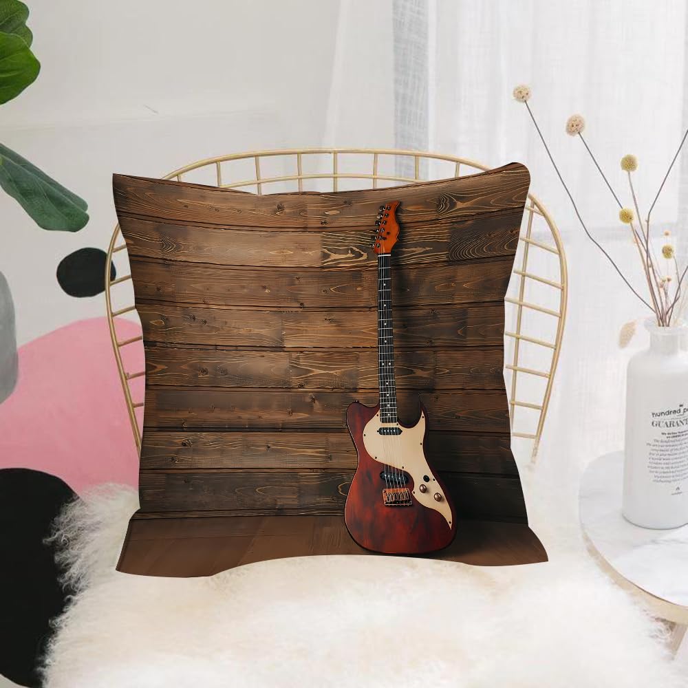 HYMSXW Cushion Cover,Throw Pillow Case Home Decorative for Living Room Bedroom Sofa Chair 20X20 Inch,Electric guitar on wooden background,Pillowcase 50X50cm