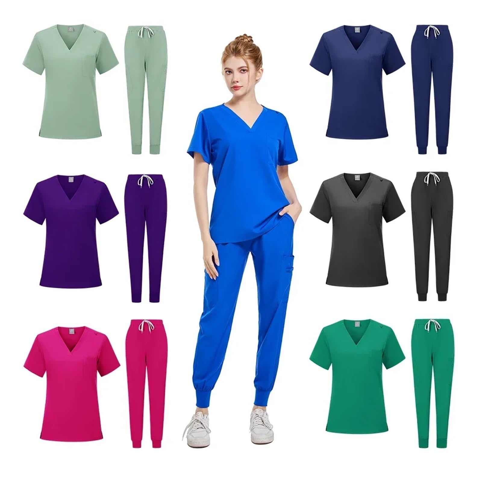 Divisa Infermiere Uniformi da Donna, Top e Pantaloni Elasticizzati con Scollo a V, Set da Scrub, Abbigliamento for Donne Dottore Donna Uniformi Sanitarie Slim-Fit Divisa Sanitaria(Purple,XL)