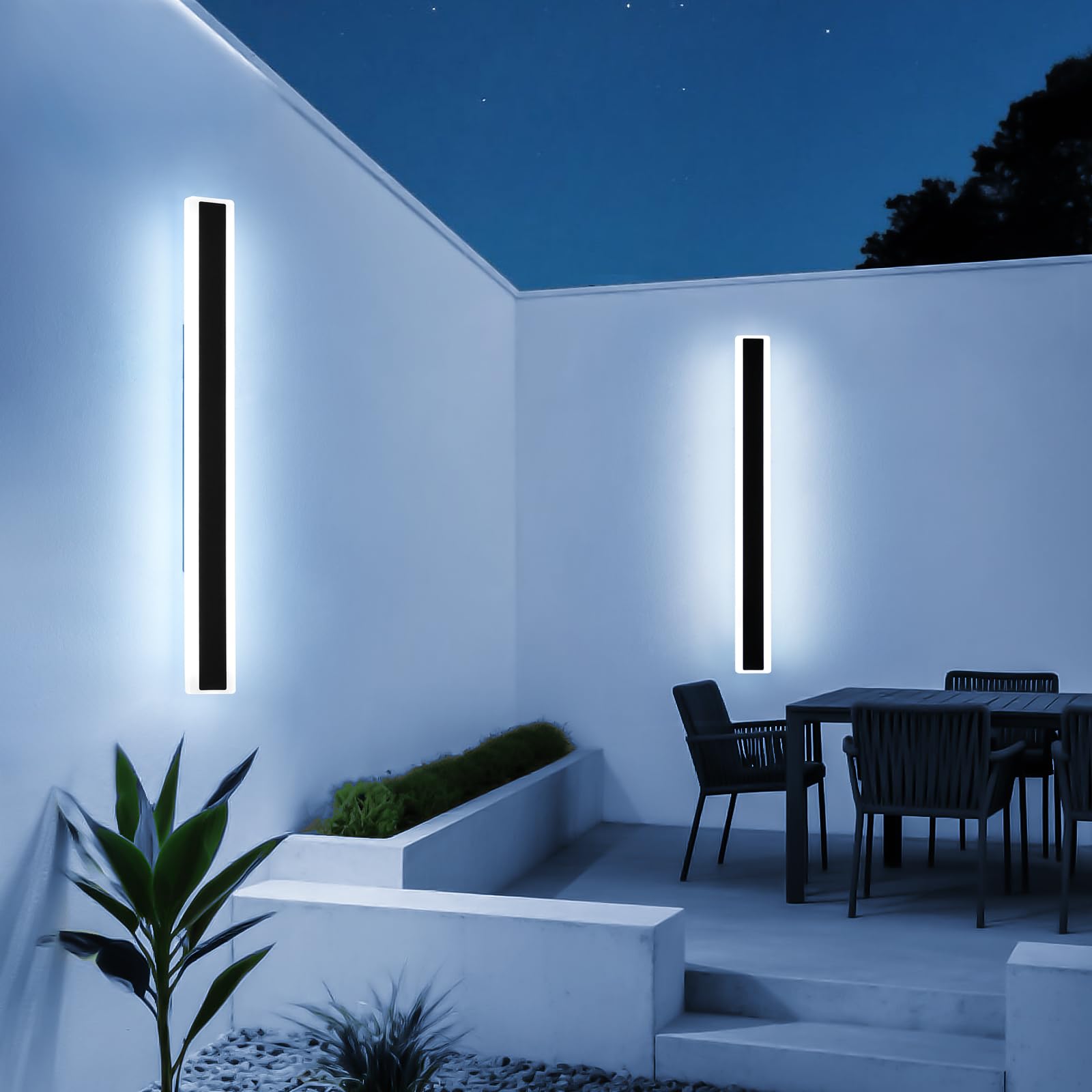 mikeru 2pack 47.2inch long led wall light, 6000k cool white modern outdoor wall light ip65 waterproof black acrylic porch exterior lighting fixtures, exterior wall mount lights