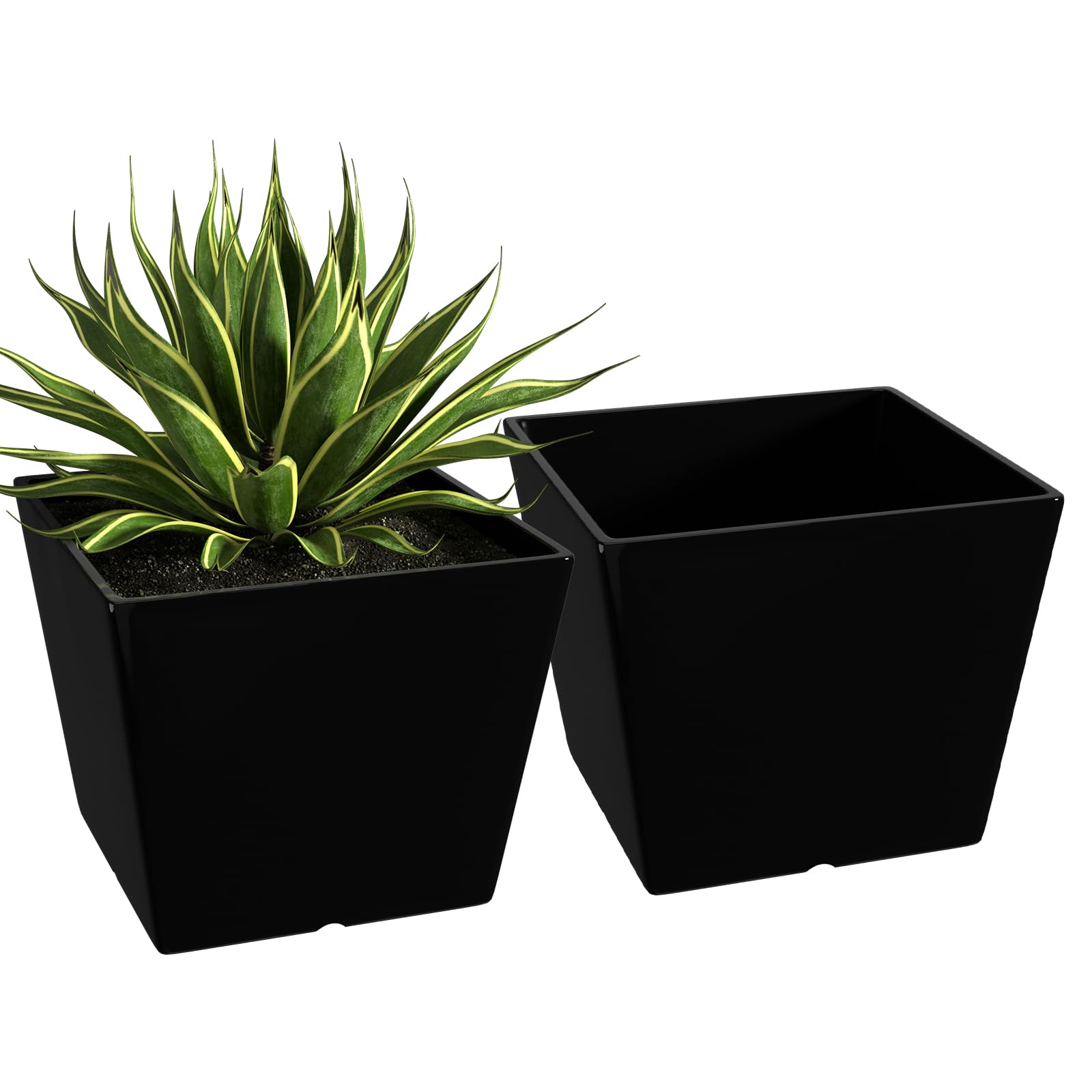 QCQHDU Outdoor Planters Set of 2,12 Inch Large Outdoor Plant Pots,Square Indoor Planter with Drainage Hole,Modern Taper Flower Pots for Front Door,Herbs Porch,Garden Patio(Black)