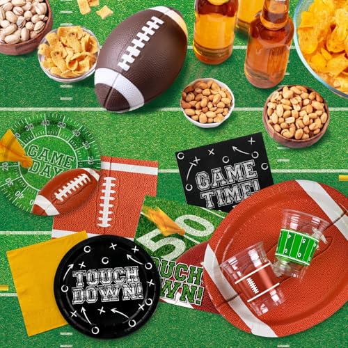 Football Party Supplies Kit for 24 Guests - Includes Large 12.5in Plates, Dessert Plates, Napkins, Cups, Banner and Touchdown Tablecloth - for Football Birthday and Tailgate Party Decorations - Image 5