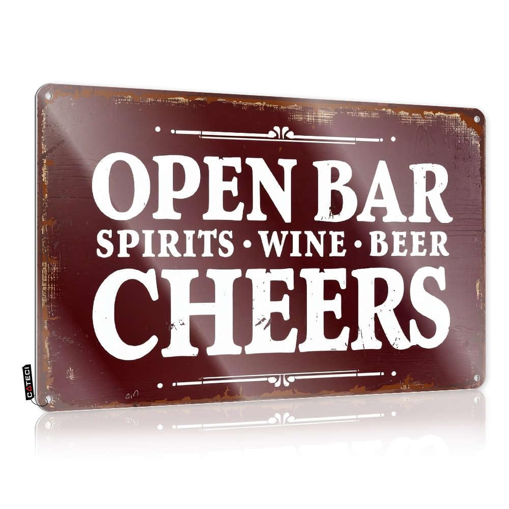 Funny Signs For Home Decor Open Bar Spirits Wine Beer Cheers Tin Sign Man Cave Funny Signs Funny House Decor(20X30CM)