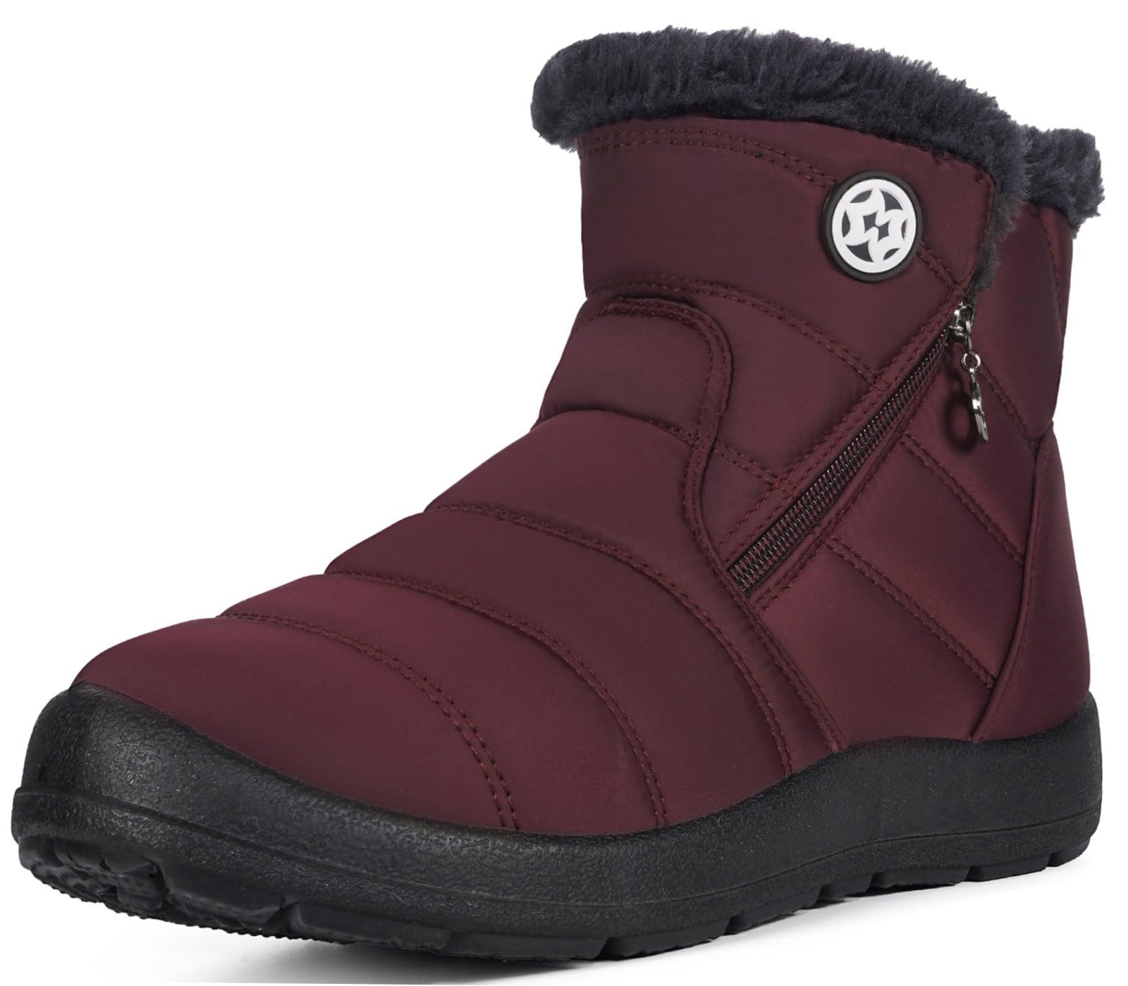 Stivali Donna Stivaletti Invernali Impermeabili Cerniera Stivali da Neve Cotone Caldo Peluche Caviglia Boots Bassi Scarpe Ultraleggero