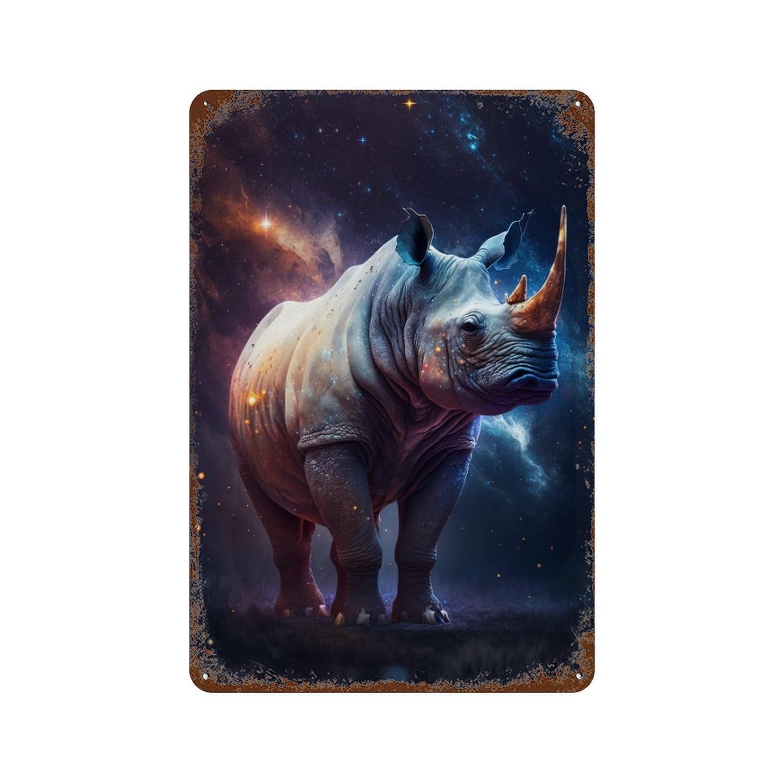 Galactic Rhino Cosmic Wonder -1 Vintage Metal Tin Sign 11.8"x7.9", Farmhouse Wall Decor for Patio, Garden Room And Bar Decor
