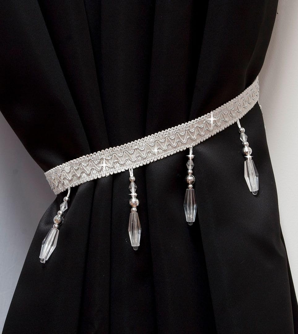 John Aird PAIR (x2) Crystal Beaded Curtain Tie Back (White) — image 1