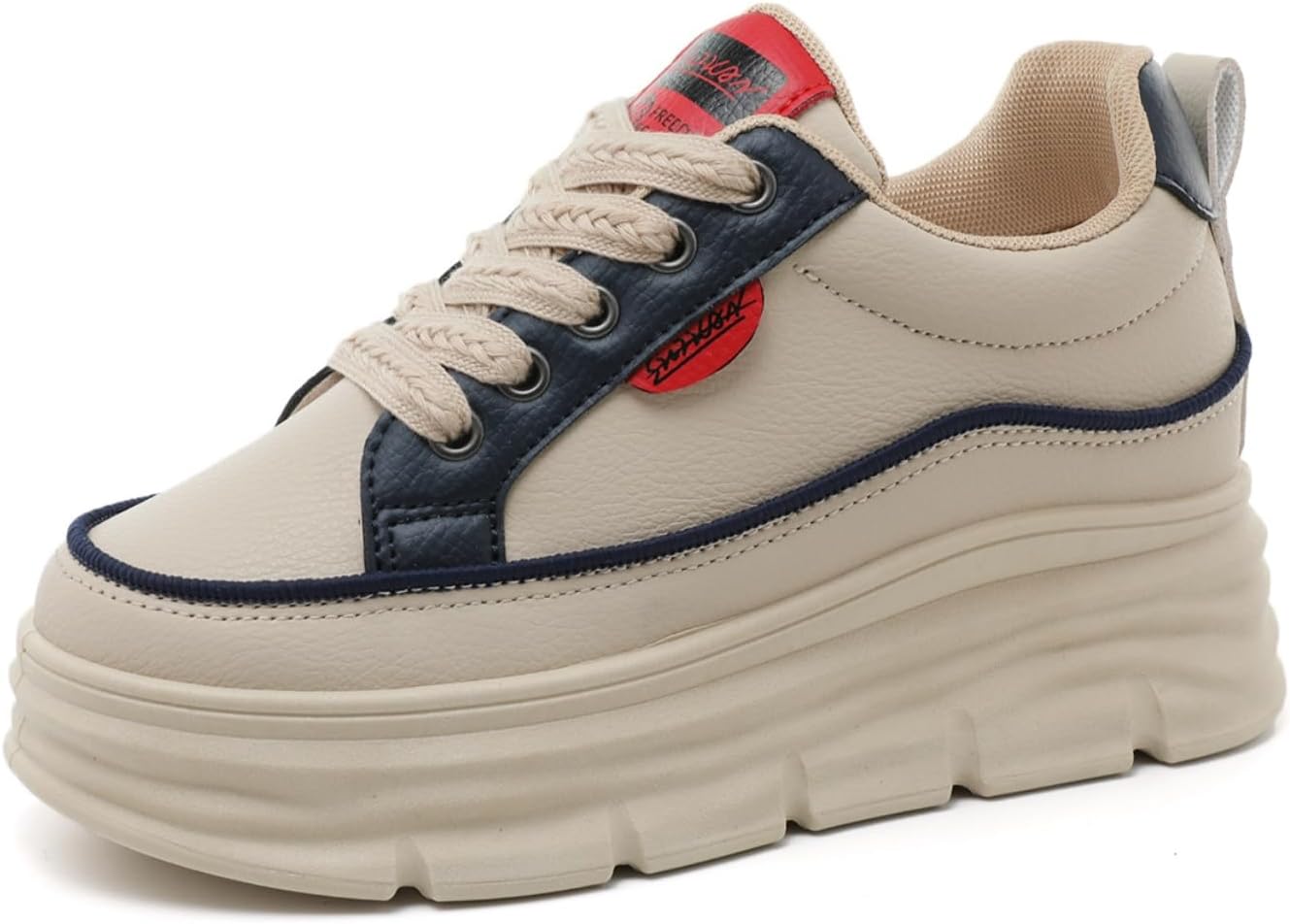 Ulalaza Women’s Fashion Sneakers White Shoes Comfortable Breathable Casual Platform Sneakers Low Top Lace Up Footwer for Walking Running Wedding