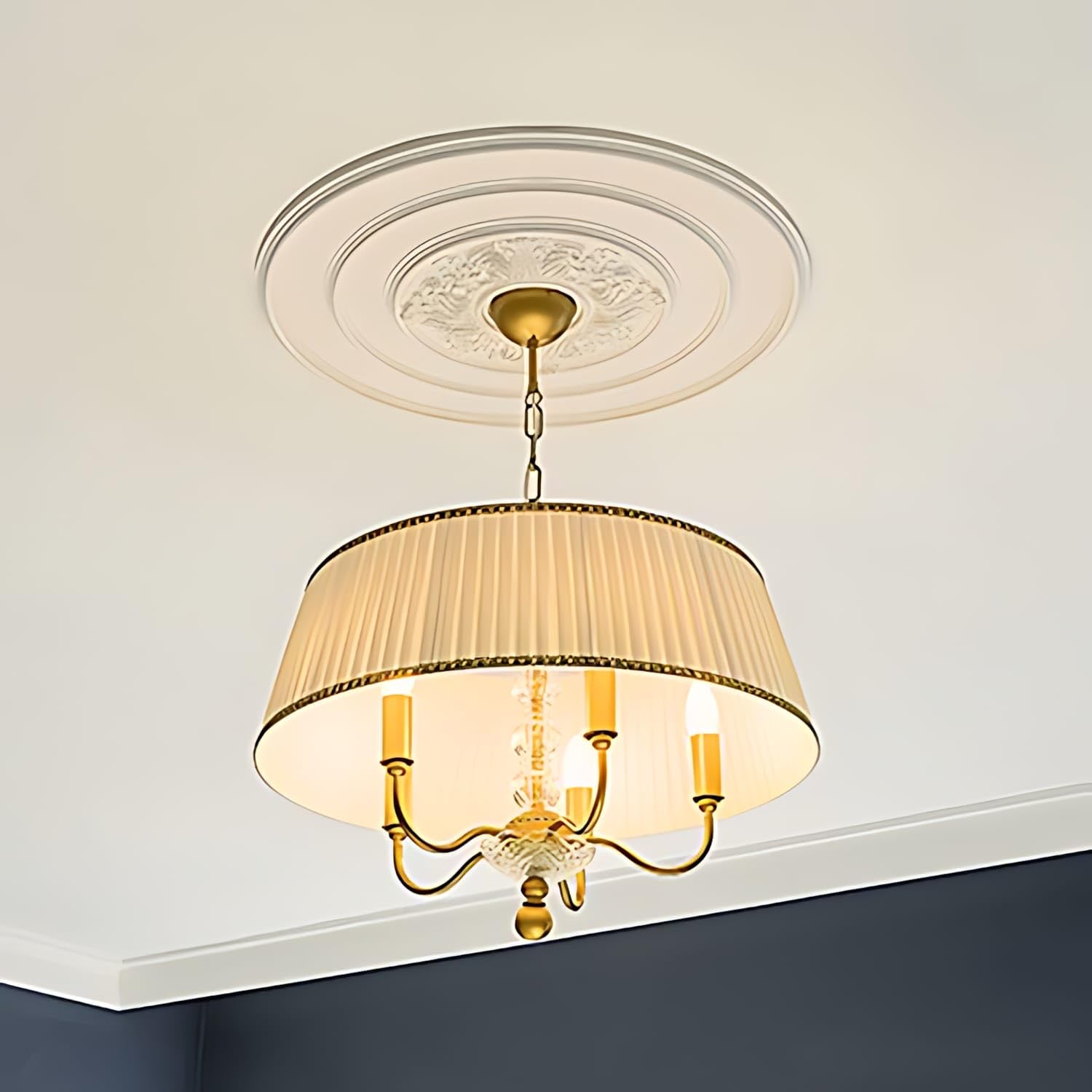 Profhome Rosone soffitto parete 156005 Ø 65,6 cm x 4,8 cm Poliuretano espanso rigido primerizzato