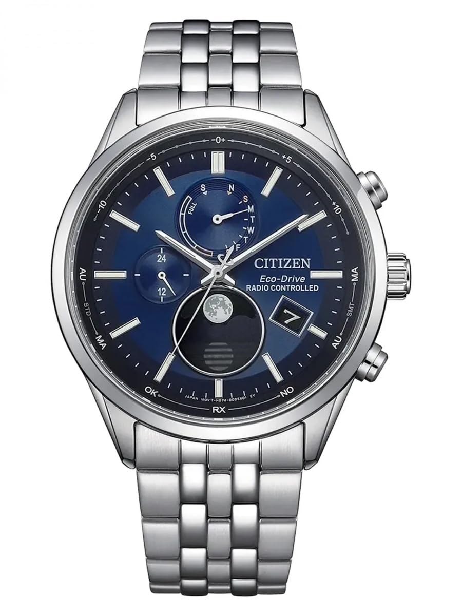 Citizen BY1030-​50L - Orologio solare radiocomandato da uomo, con fase lunare, in acciaio inox, colore argento con cinturino a maglie