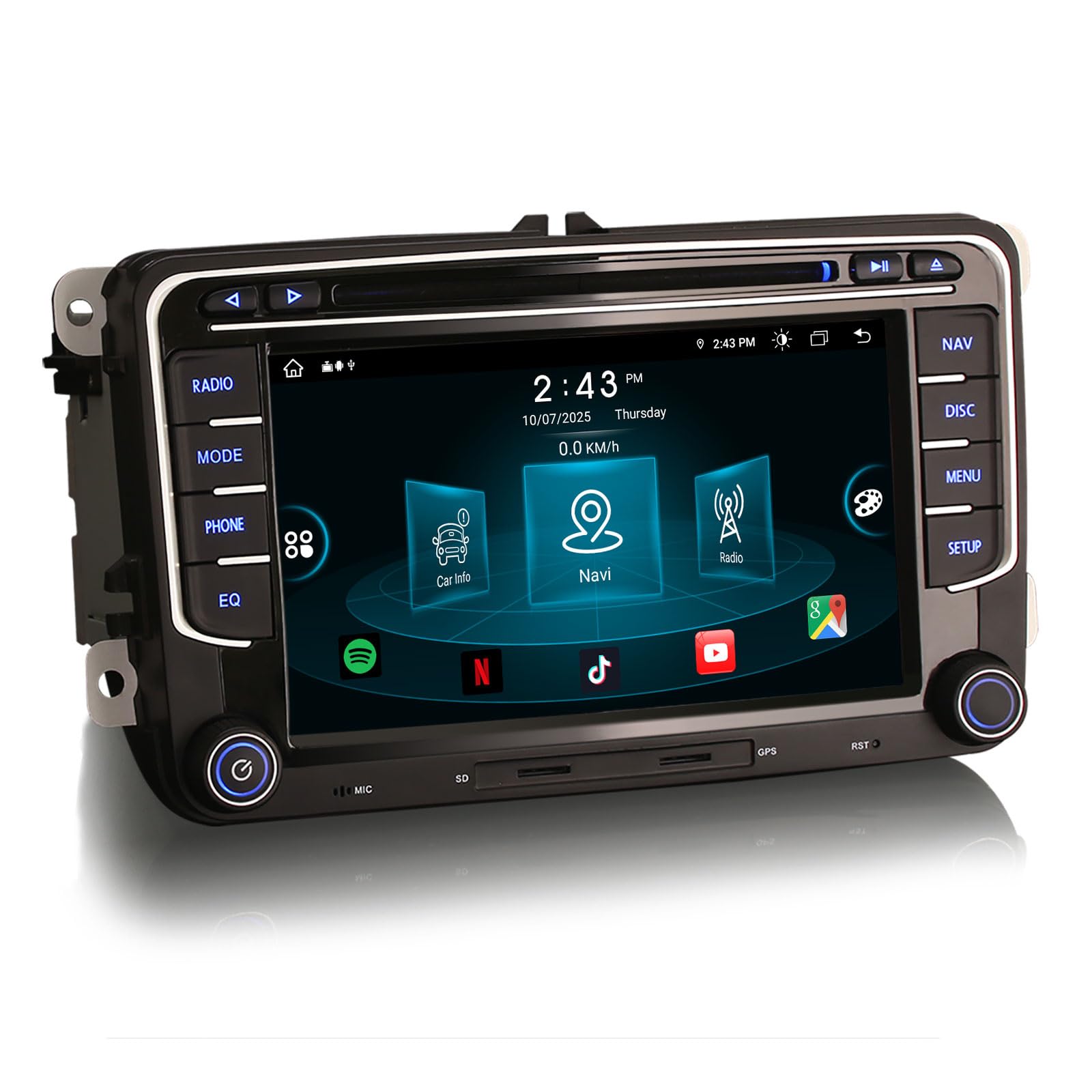 Erisin 7 pulgadas 8-Núcleo 4GB+64GB Android 14 Autoradio Bluetooth GPS Navegación para Volkswagen Touran Passat B6 Golf 5/6 Beetle Scirocco Polo Caddy T5 Seat Carplay Android Auto DSP WiFi DAB+ USB CD