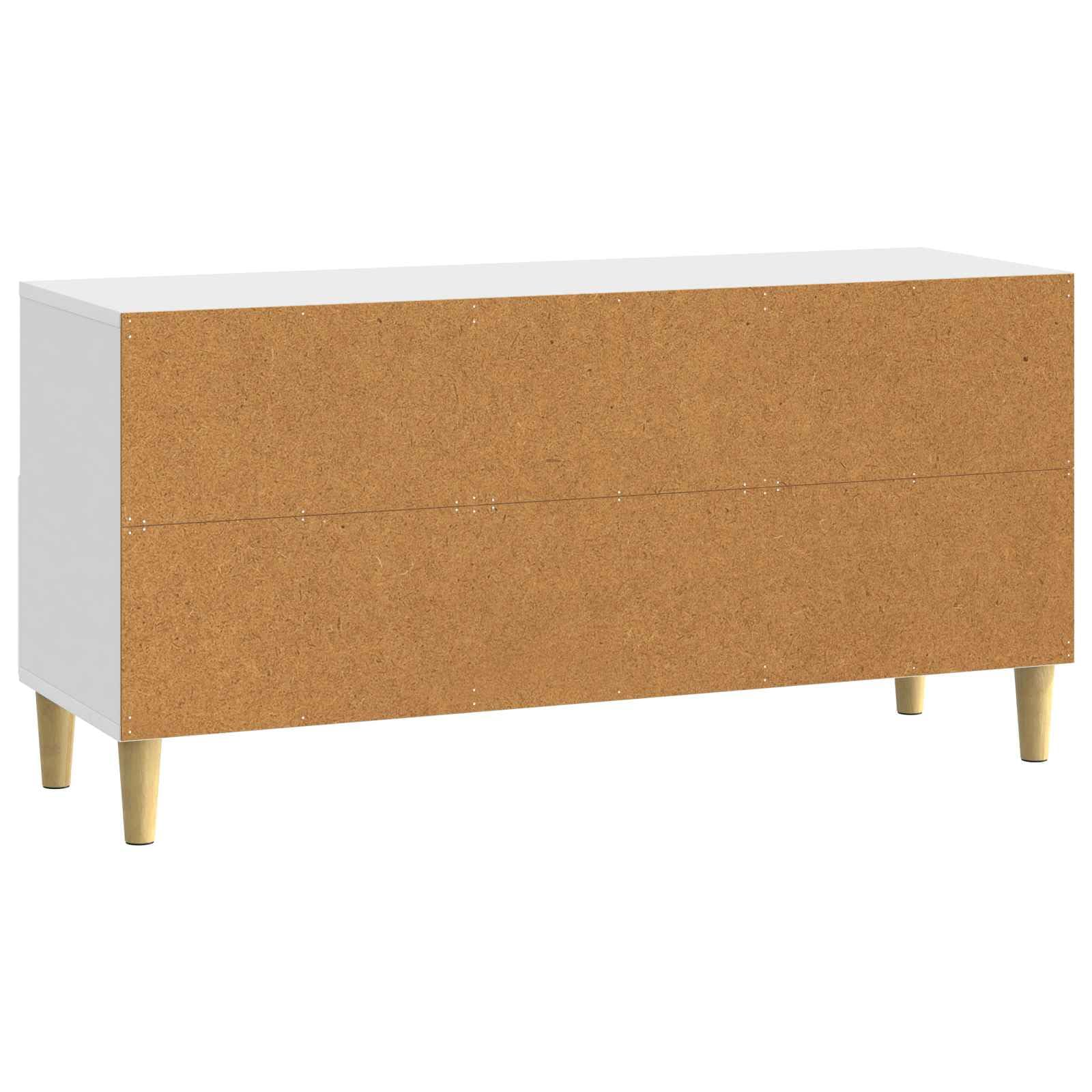 Mobile TV bianco lucido, 102 x 34,5 x 50 cm, in legno con 3 cassetti e gambe in eucalipto massiccia, versatile spazio per soggiorno, giochi, home theater, console multimediale