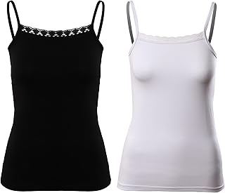 بلوزة قطن بحمالات رفيعة وتفاصيل من الدانتيل، قطعتين