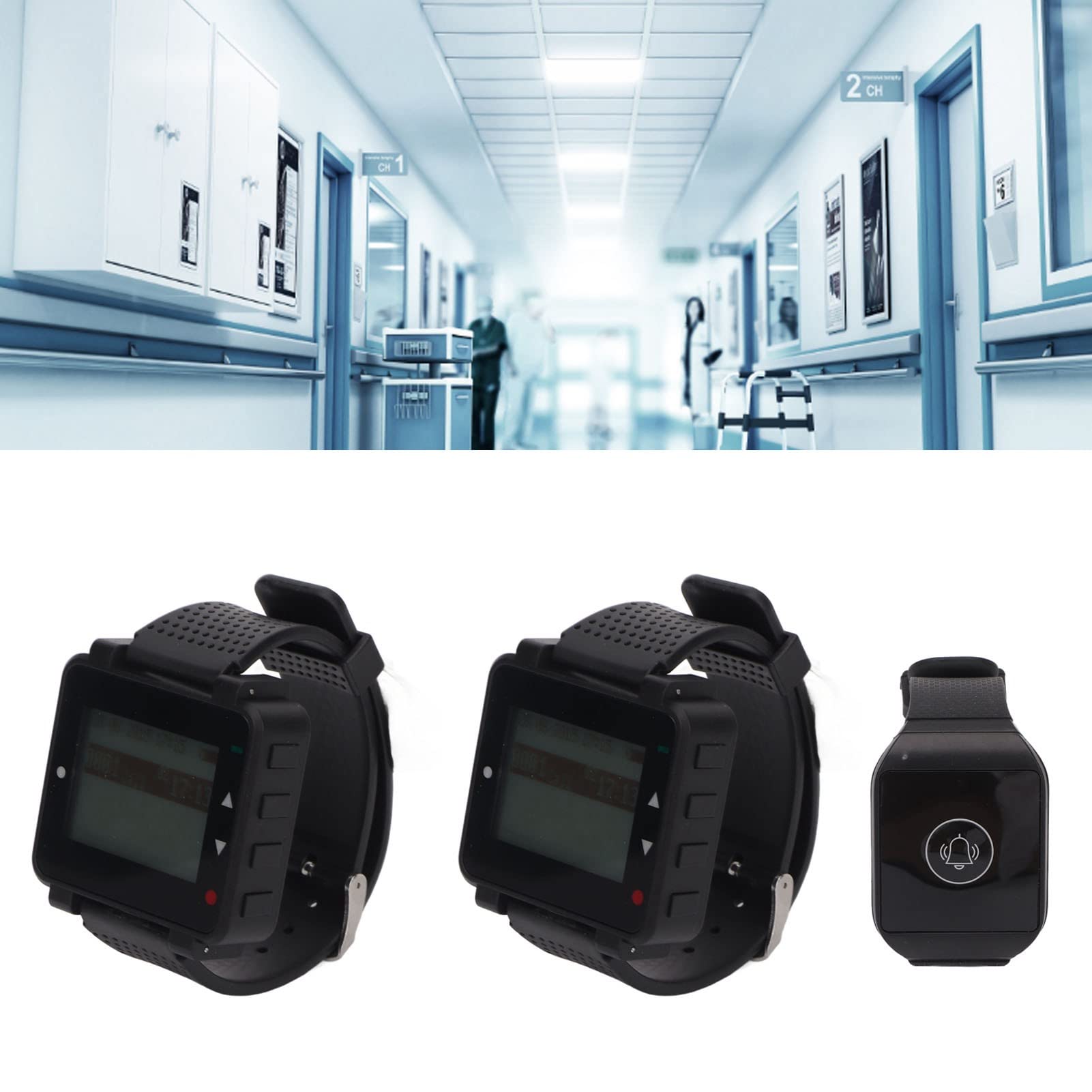 Fockety di Chiamata Wireless, Cercapersone per Ristorante Impermeabile a Lungo Raggio con 1 Pulsante di Chiamata e 2 Ricevitori per Orologio, per Ospedale, Chiesa, Negozio