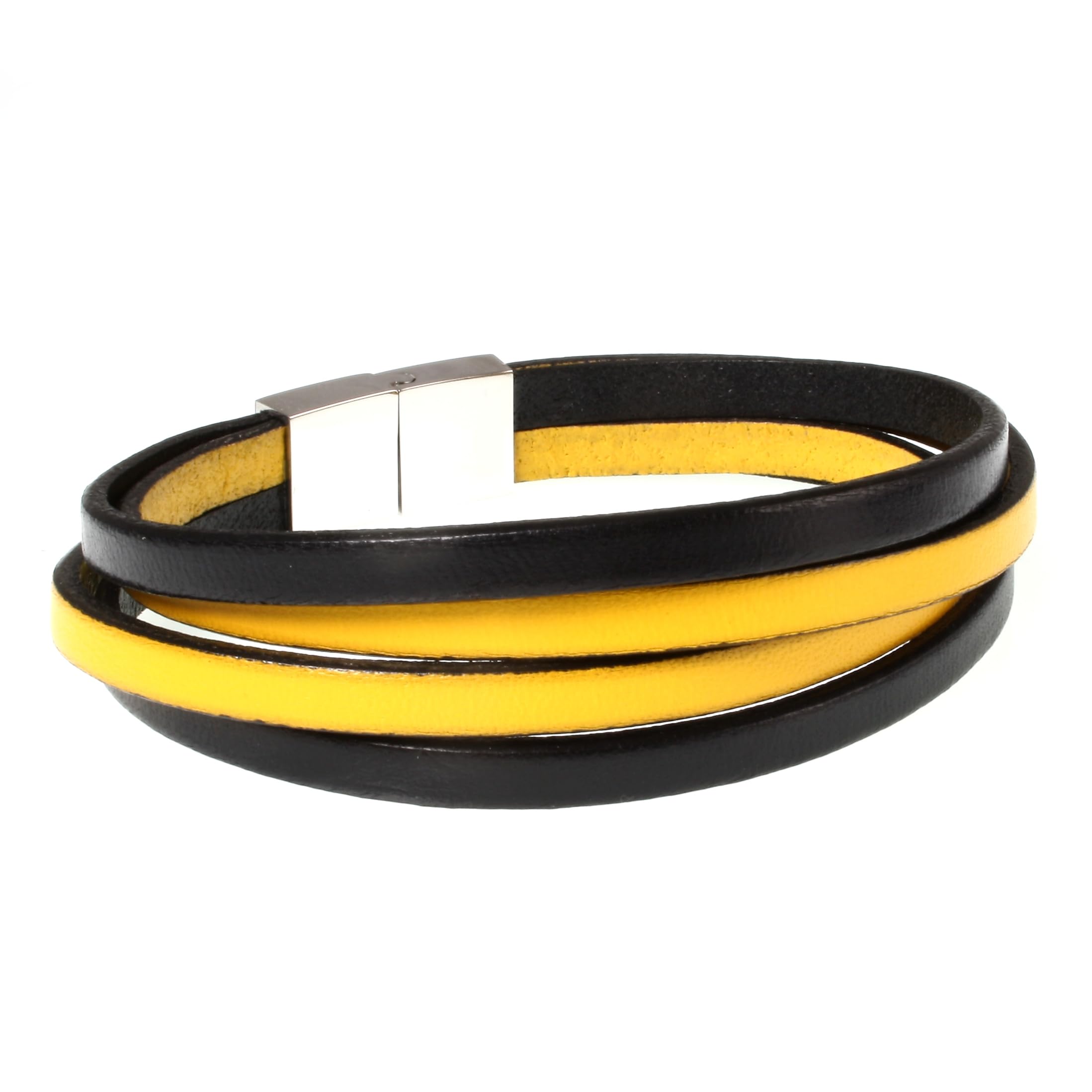 Echt Leder-Armband Twist Schwarz Gelb Herren Männer