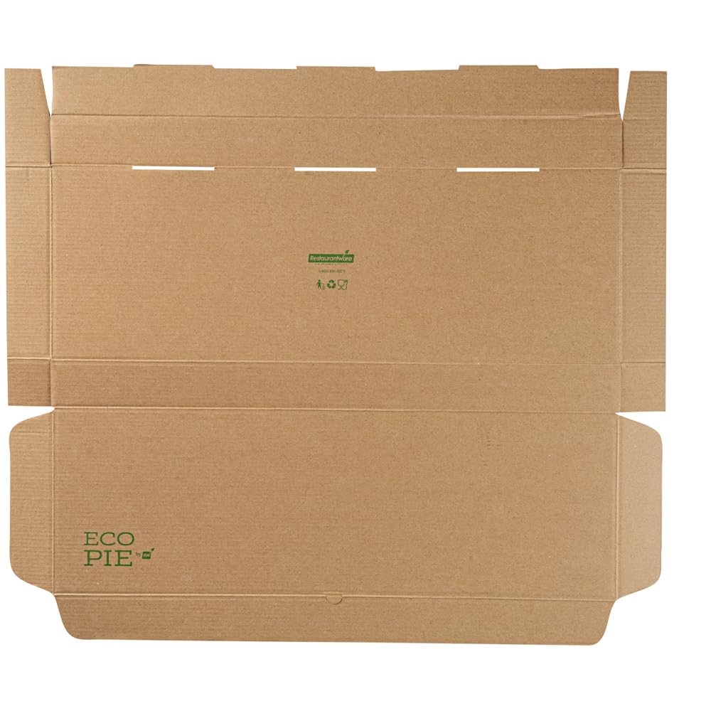 Restaurantware Eco Pie - Cajas de pan plano para llevar de 24 x 12 x 2 pulgadas, 50 cajas de pizza corrugadas resistentes, diseño de flauta, sistema de bloqueo de pestañas, cajas de pizza de papel
