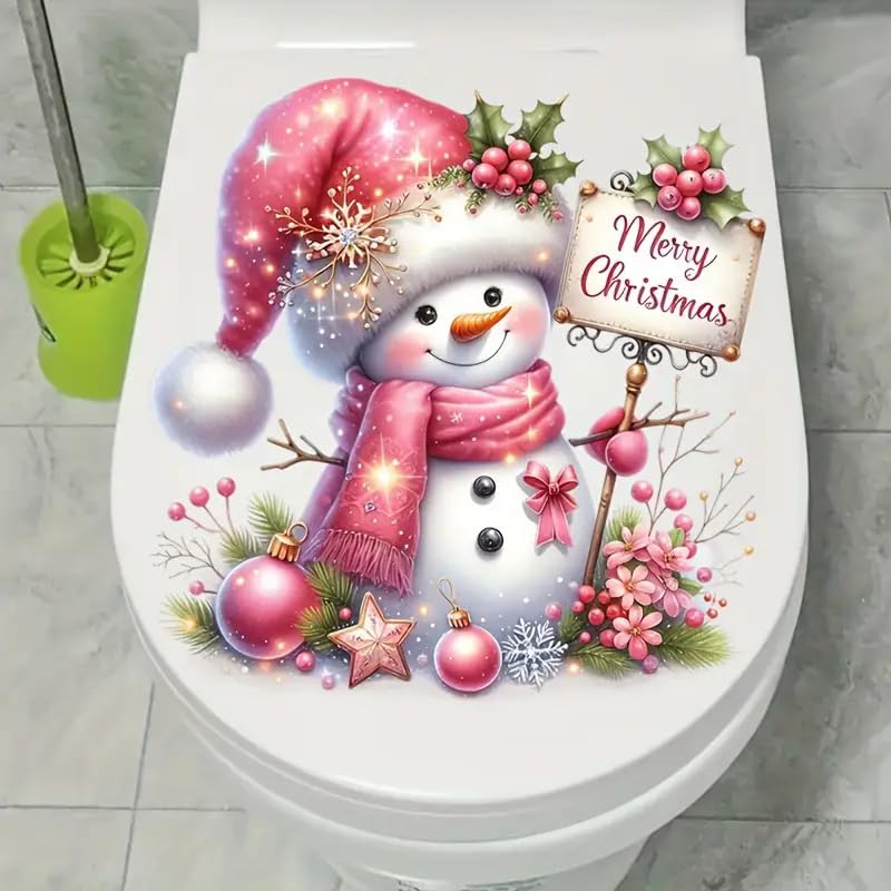 Adorable Snowman Christmas Toilet Cover Sticker Decals,Fish Bird Flower Leaf Waterproof Toilet Lid Tank Seat Decals Cistern Self-Adhesive Bathroom Wall Sticker