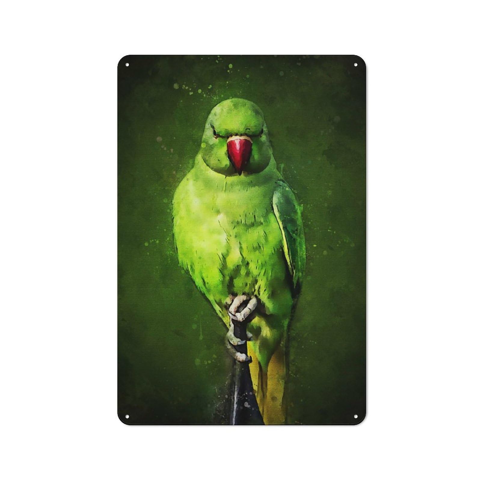 Junmoney Style-20 Green Parrot Decorative Metal Plaque, Bright Printed Design, For Washroom, Small Wall Space Or Hallway, 30X20cm