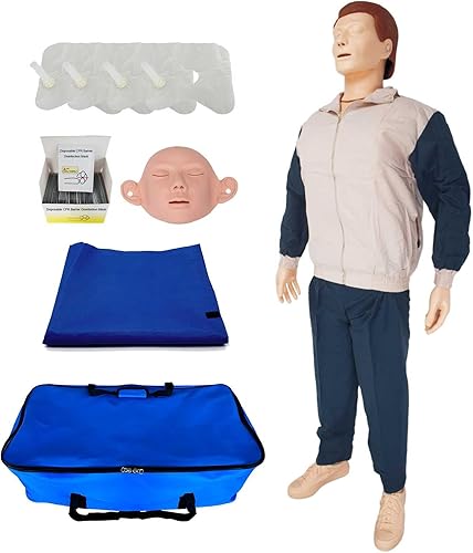 Maniquíes de RCP y kit de primeros auxilios, maniquíes de RCP de cuerpo completo para adultos con piel facial reemplazable y 4 bolsas de pulmón