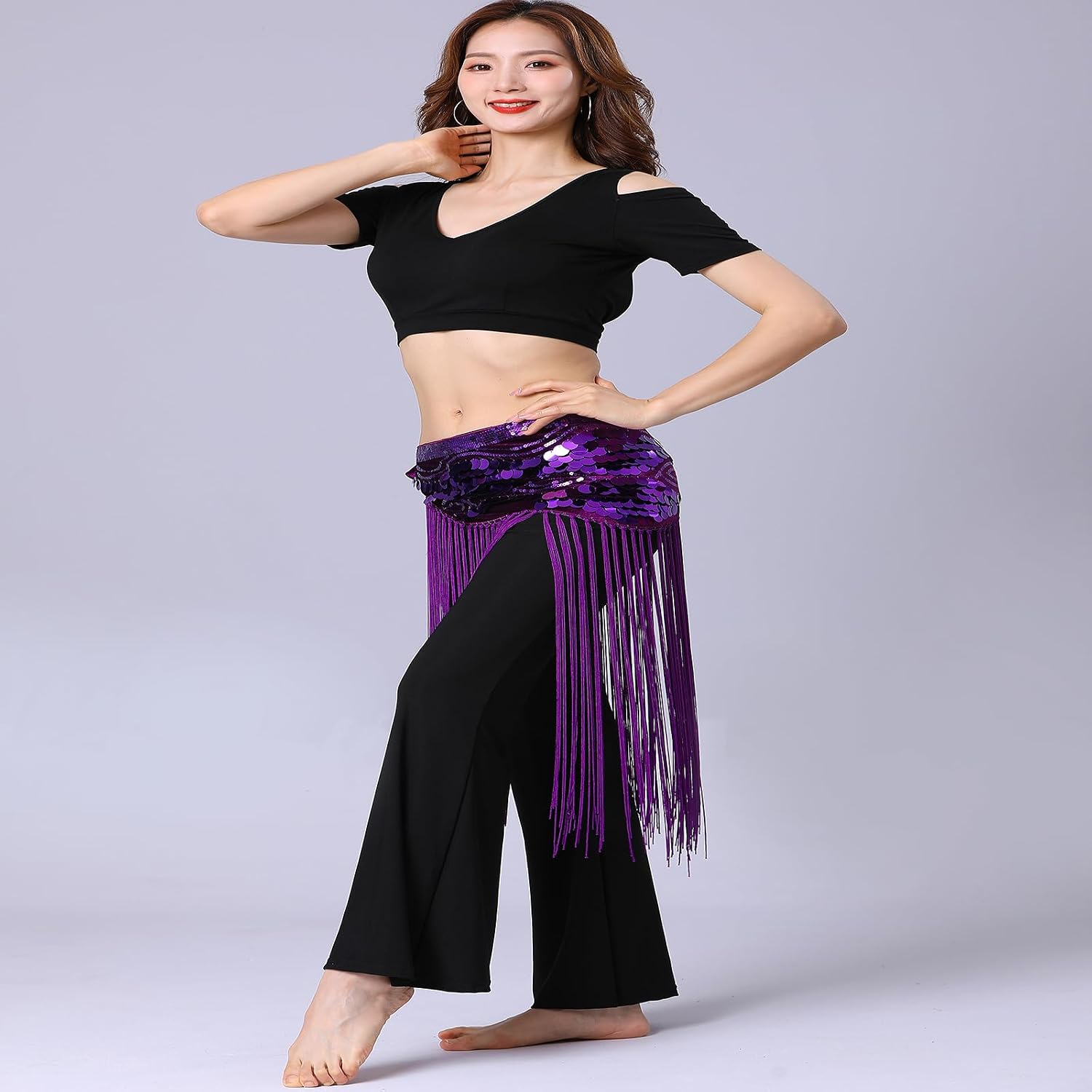 Women’s Sequin Belly Dance Hip Scarf – Long Fringe Tassel Wrap