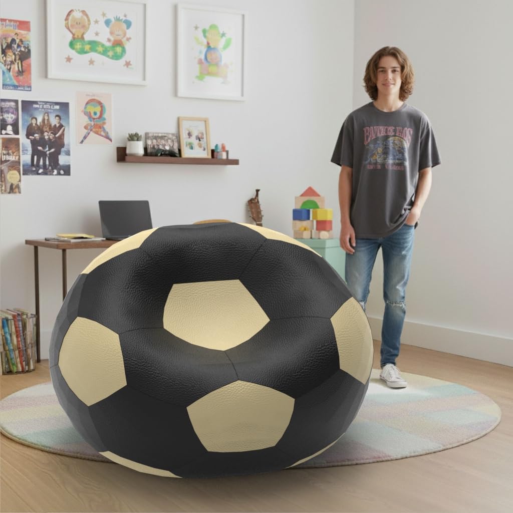 Bean Bag Chair Cover | Size: 1XL | Color: Black Cream | Without Beans | Premium Leatherette Cover (CMF 1534)-image-16