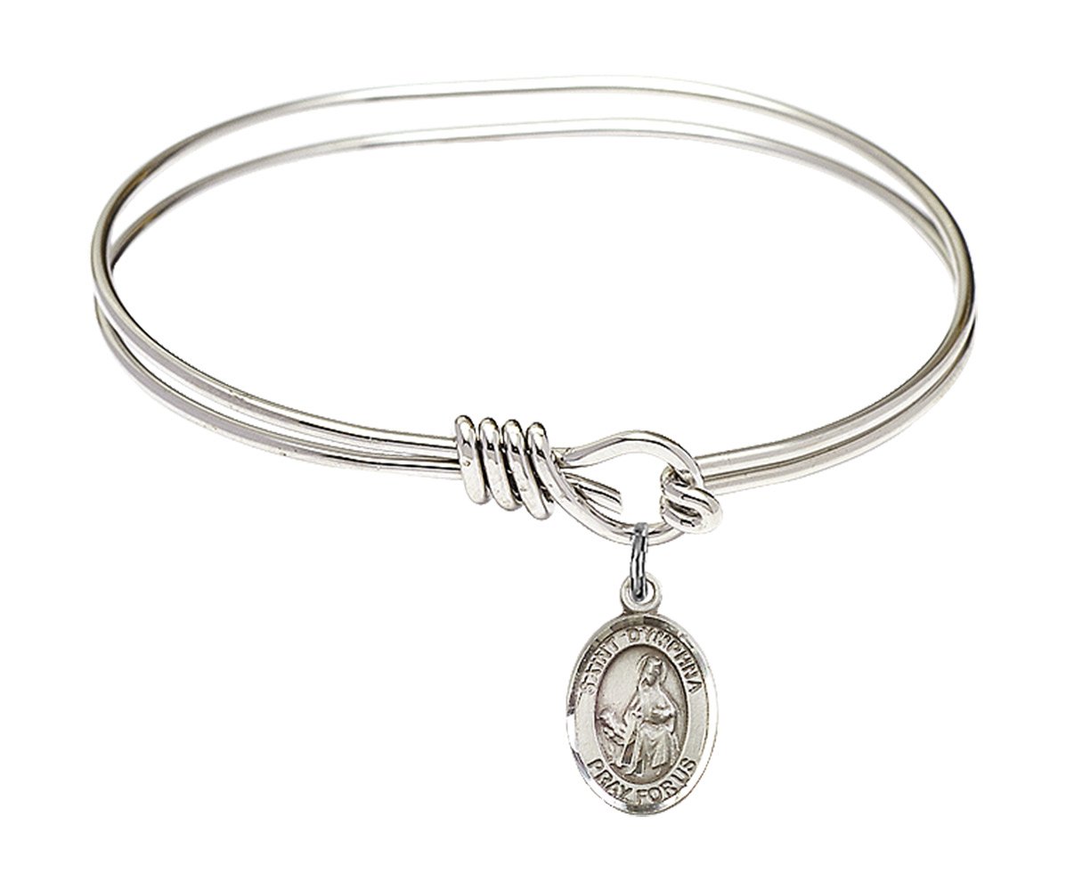 FA Dumont 5 3/4 inch Oval Eye Hook Bangle Bracelet with a St. Dymphna Charm.