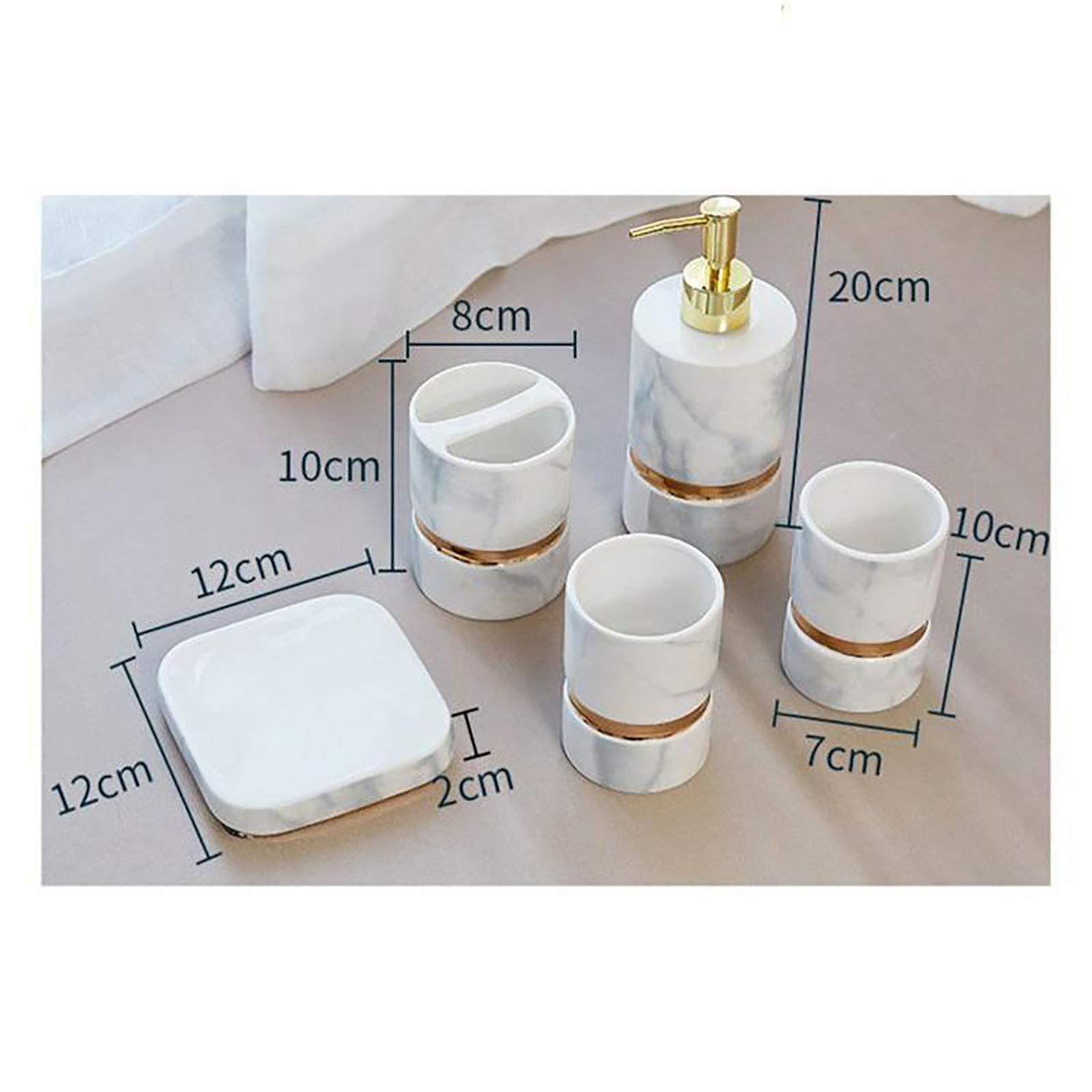 Juego De Accesorios De Baño De Mármol, Juego De Soporte para Cepillos De Dientes De 5 Piezas, Juegos De Encimera De Baño con Dispensador De Jabón, Soporte para Cepillos De Dientes, Vaso Y Jabonera (