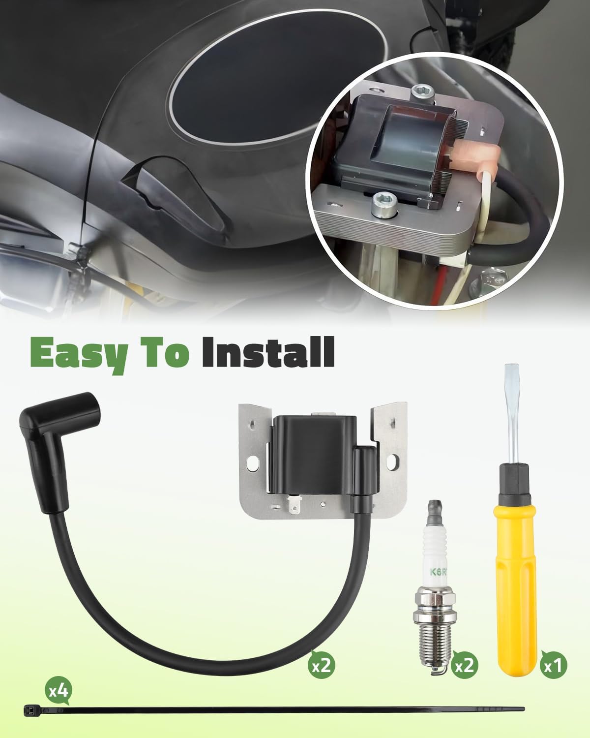 24 584 176-S Ignition Coil Module and Spark Plug Fit for Kohler CH742 XT675 XT775 CV682 CV742 Command Pro Twin CV Engine 18.6kW 747cc 6.75 HP 22.5 HP 25 HP