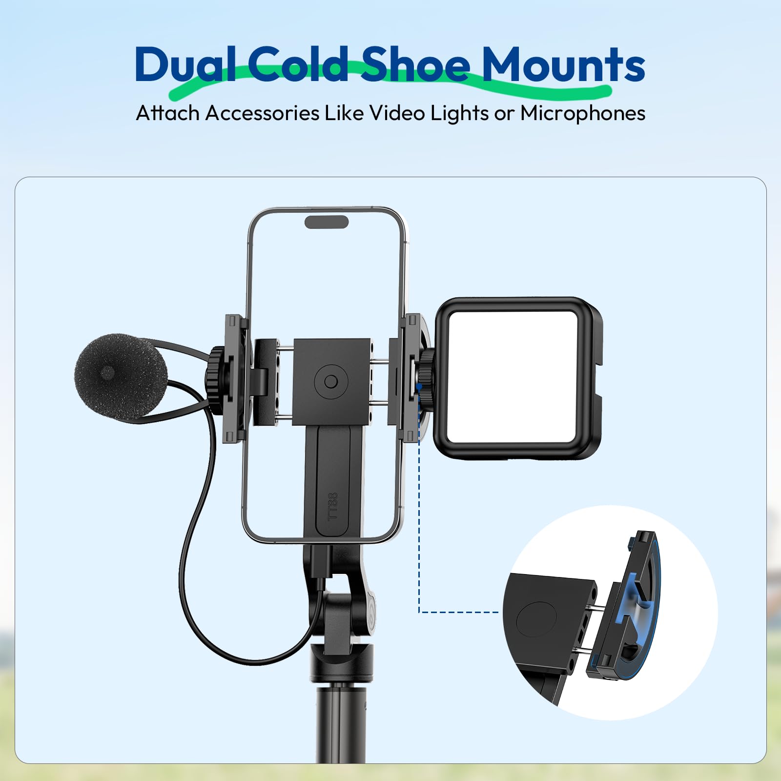 ULANZI TT88 Trépied magnétique pour iPhone 17, perche à selfie extensible de 144,8 cm avec télécommande, clip de téléphone 2 en 1 et deux supports de griffe, trépied léger pour vlogging, voyage