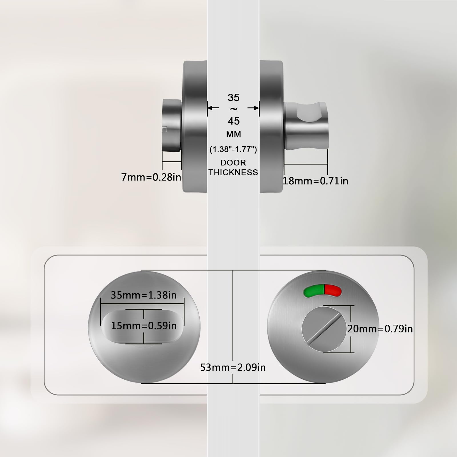 Bathroom Toilet Door Turn and Release Indicator Lock, Stainless Steel Privacy Indicator Door Lock for Toilet Restroom Bathroom Silver - Image 2