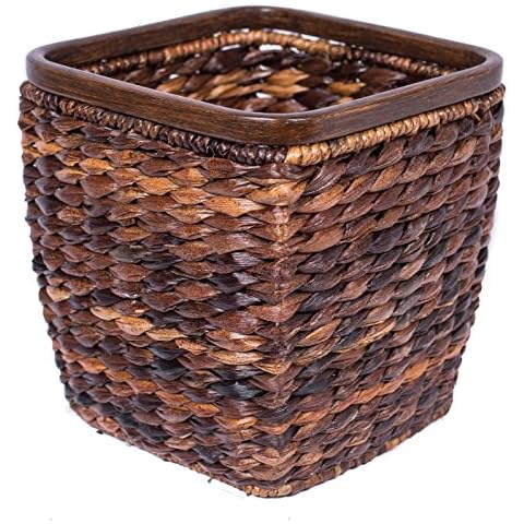 BIRDROCK HOME Seagrass Woven Wastebasket - Espresso - Office Waste Bin - Decorative - Wooden Base - Recycle Trash Can Cover