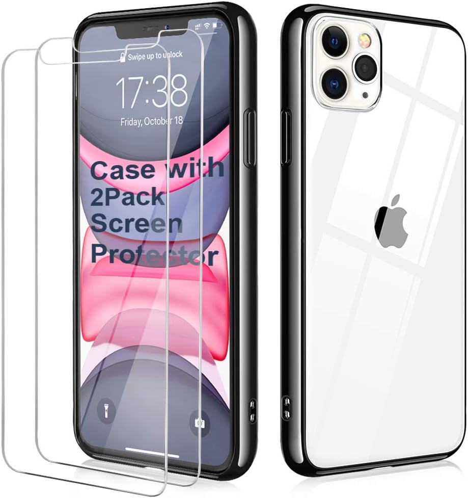 OULUOQI 兼容 iPhone 11 Pro Max 手机壳,防震透明手机壳带硬质 PC 防护罩+柔软 TPU 缓冲保护套,适用于 iPhone 11 Pro Max 6.5 英寸(黑色)