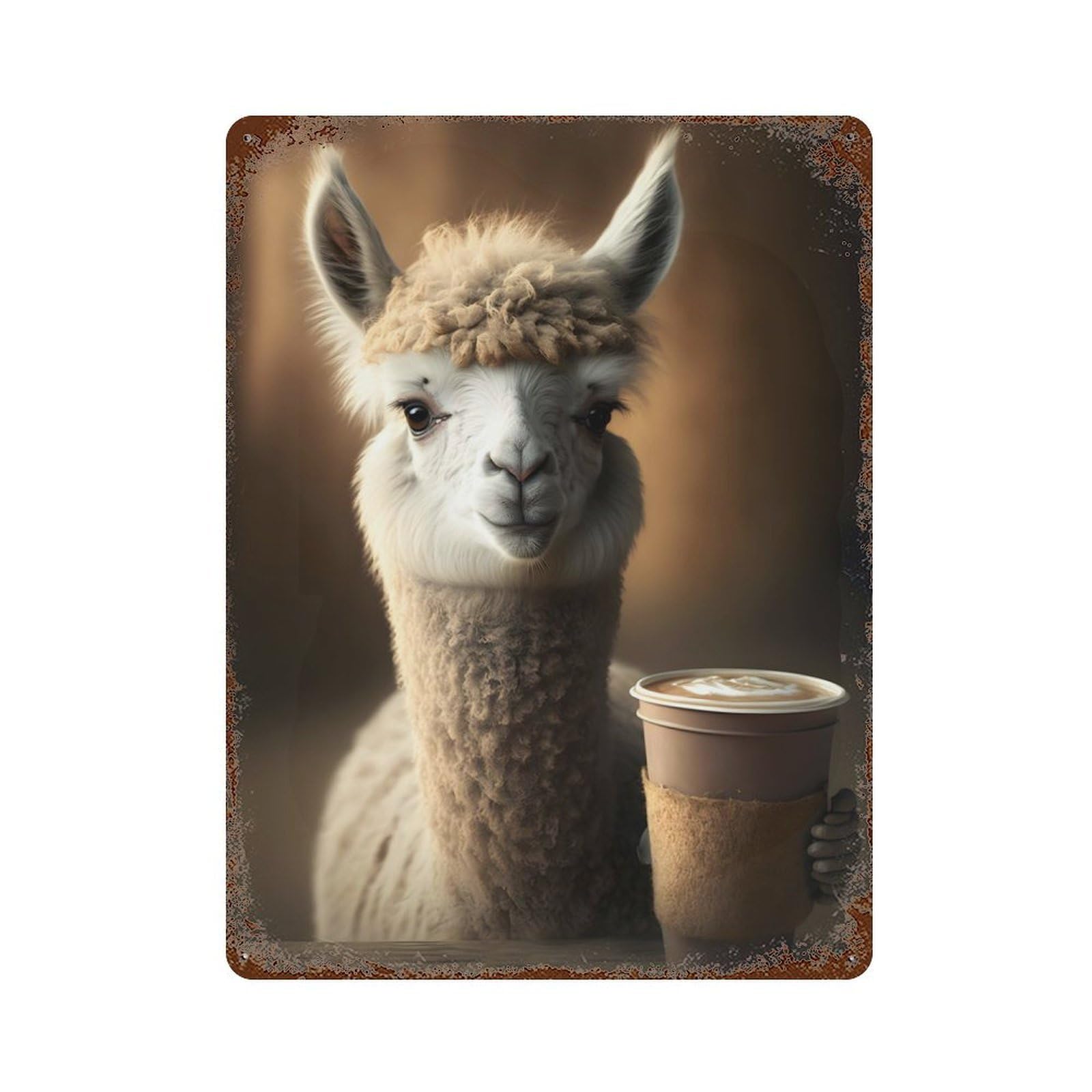 Llama Drinks Coffee Rusty Metal Tin Sign 15.7"x11.8", for Pub, Kitchen And Man Cave Decor, Farmhouse Wall Decor