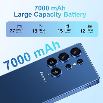 Huness S25 Ultra Unlocked Phone,Built in Pen The Phone,Cell Phone Battery 7000mAh 6.99 HD Screen,Android 14 16+512GB Smartphone,Dual SIM/5G/Face ID/Fingerprint Lock/GPS (Deep Blue, 16+512)