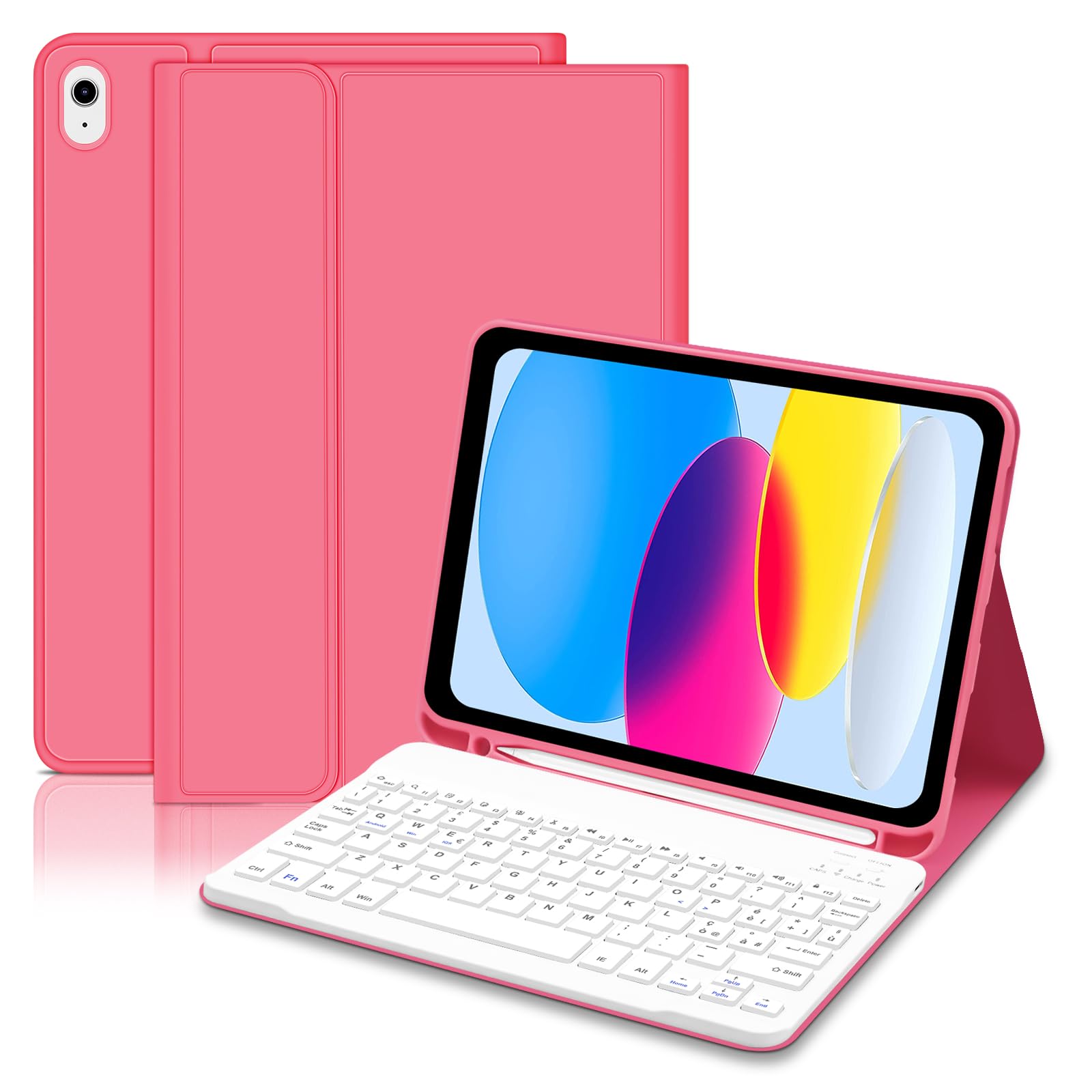 Lielax Tastiera Custodia per iPad 10a Generazione 10.9“2022, Italiano QWERTY Rimovibile Bluetooth Tastiera per ipad 10 Generazione, Custodia con Supporto Pencil per iPad 10 Gen 2022, Rosa