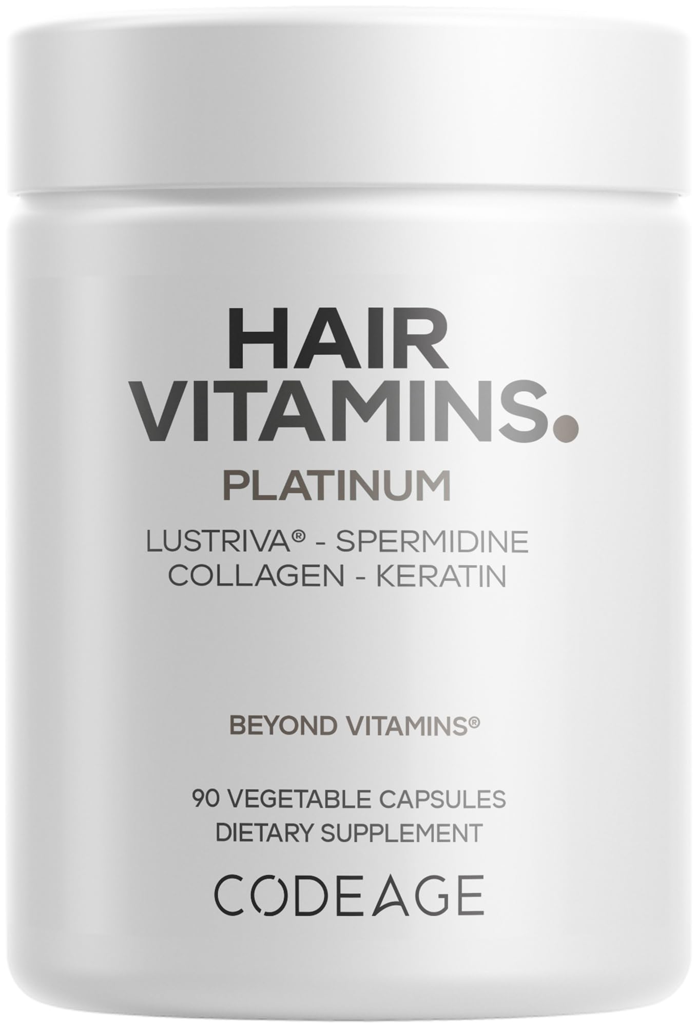 Codeage Hair Vitamins Platinum, Lustriva, Biotin, Keratin, 90 Capsules