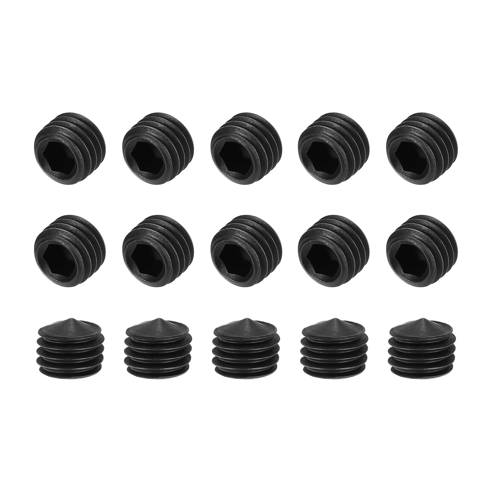 sourcing map 15 Pcs M12x10mm Cone Point Set Screws, Carbon Steel Hex Socket Grub Screws for Bathroom Fixtures Repair Furniture DIY Project