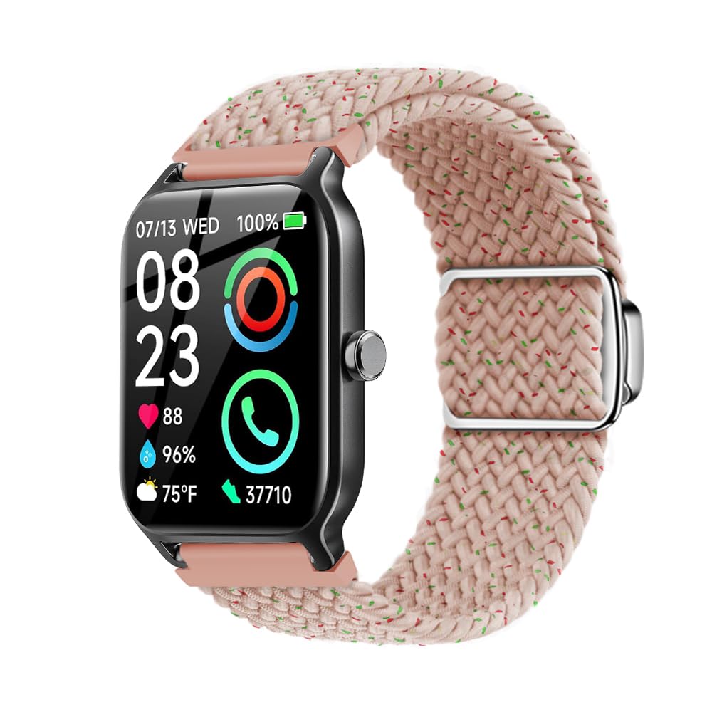 TenCloud Bands Compatible with Fitpolo IDW13 Bands Nylon Strap Breathable Adjustable Stretchy Loop Wristband Intended for Fitpolo IDW13 Smartwatch 1.8’’ (Pink)